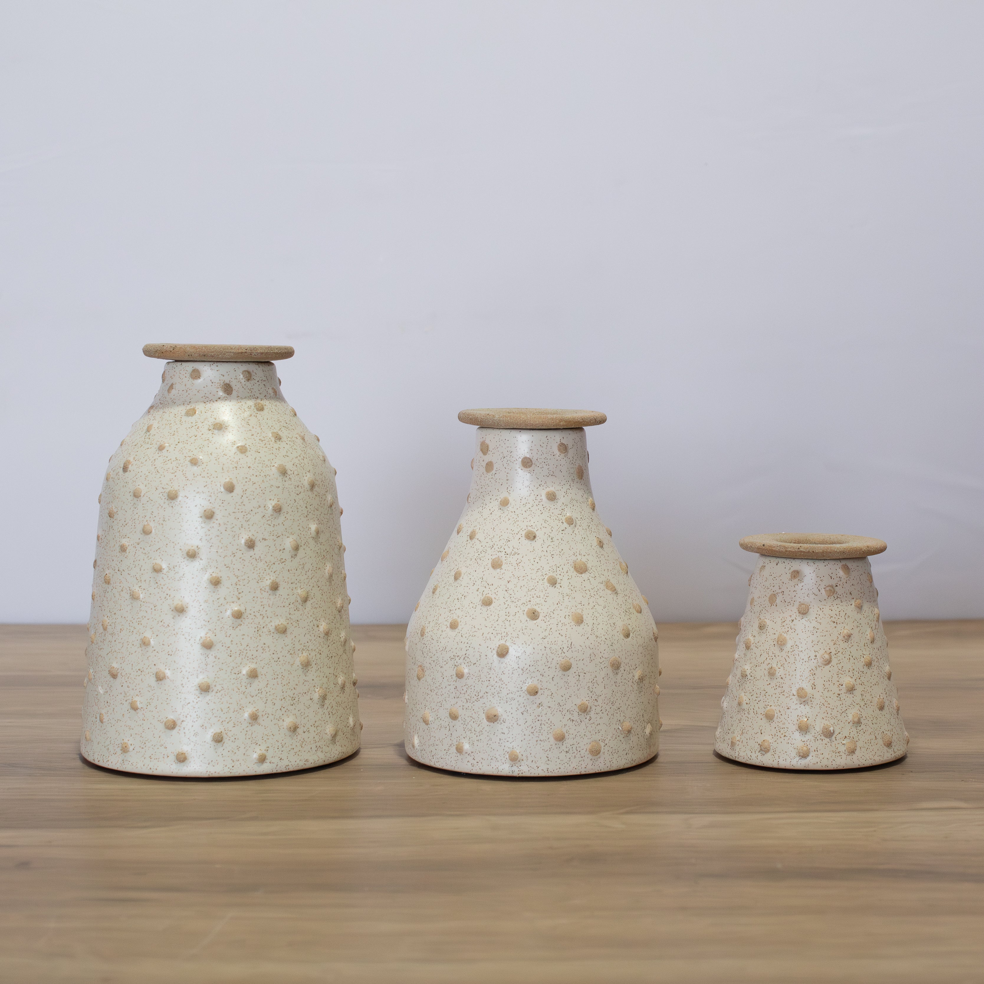 Knobby Ceramic Bud Vases / Taper Holders- Set of 3
