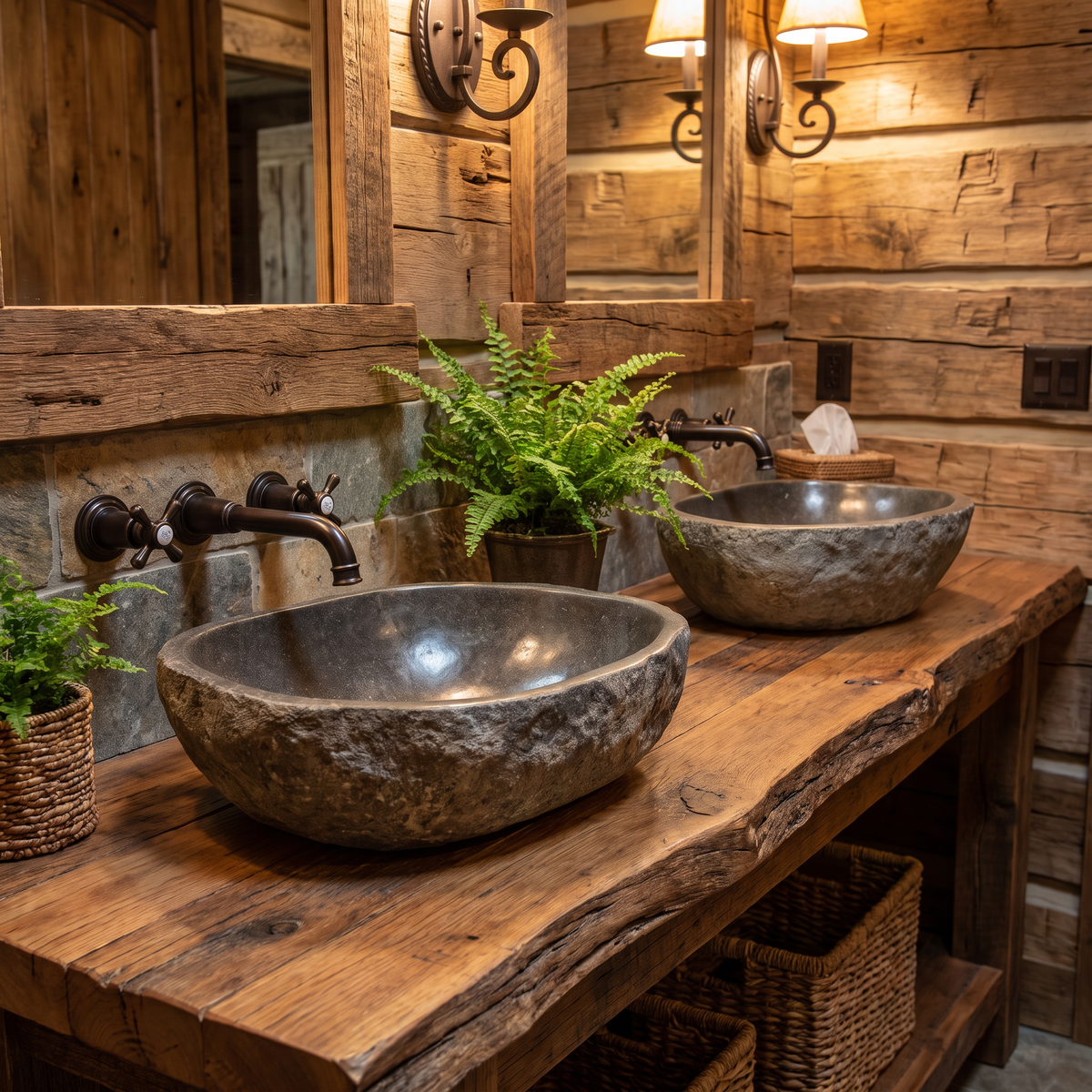 Natural Stone Vessel Sinks, Matched Pair Set, 14 inches
