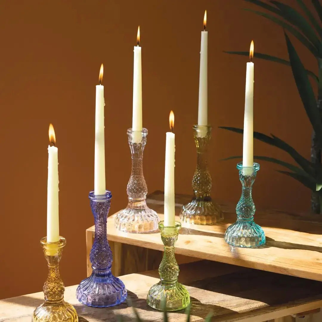 Colored Glass Taper Candle Holders, Set of 6 - Solange & Frances