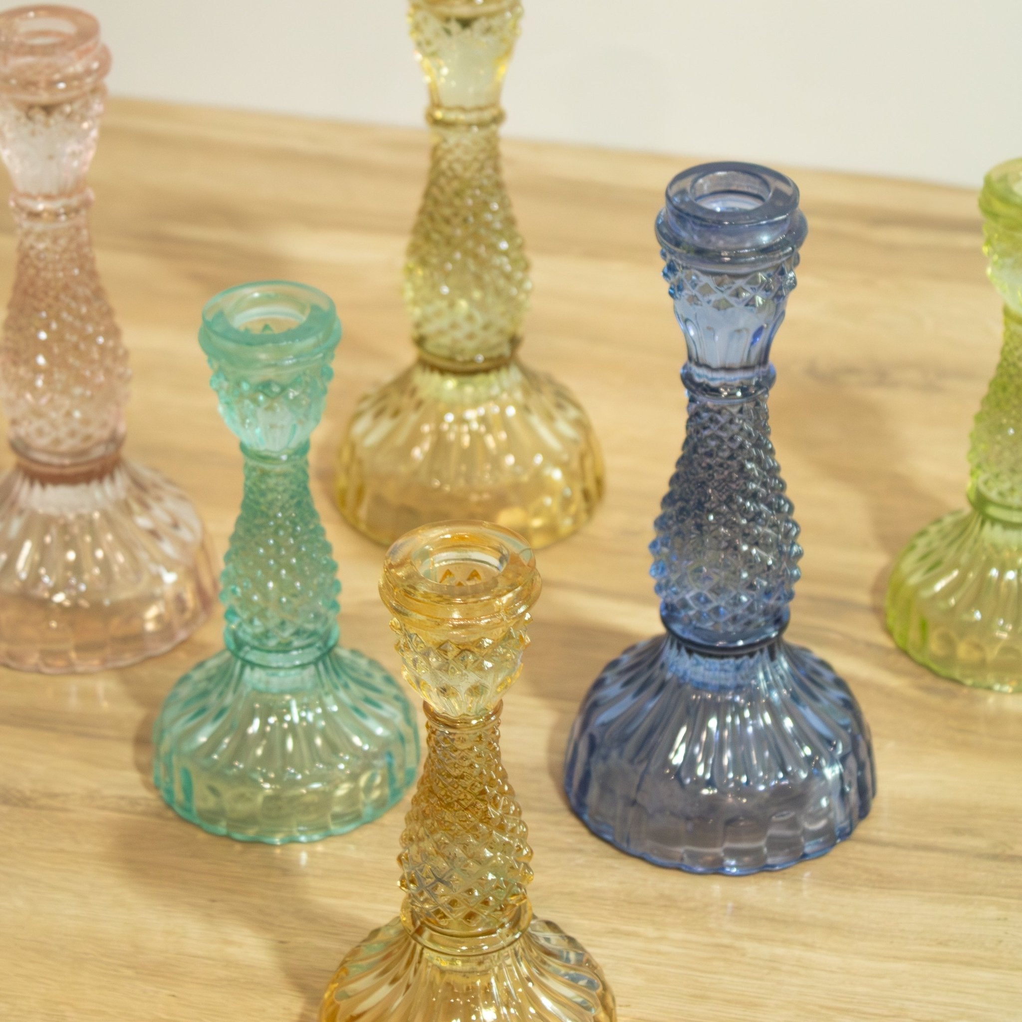 Colored Glass Taper Candle Holders, Set of 6 - Solange & Frances