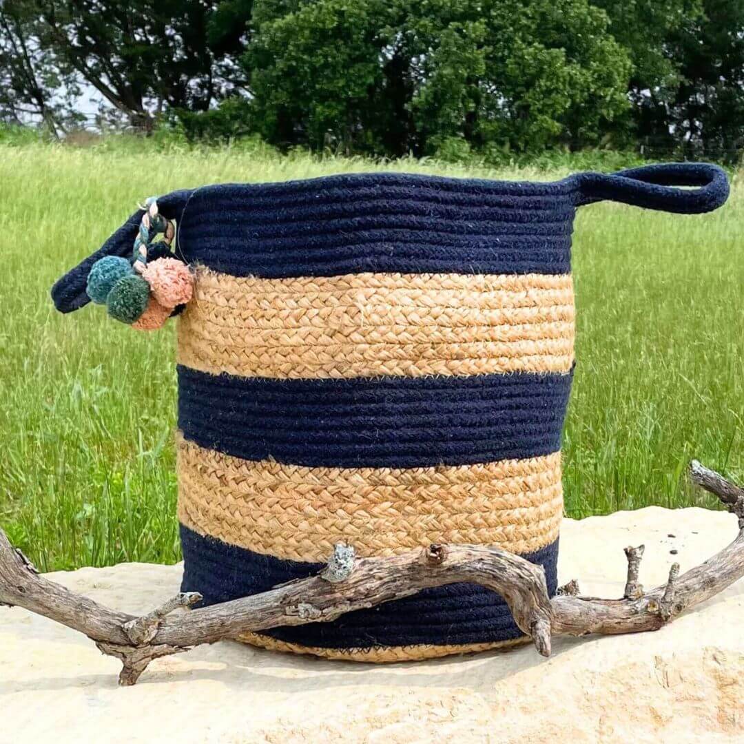 Midnight Blue Cotton Jute Basket - Solange & Frances