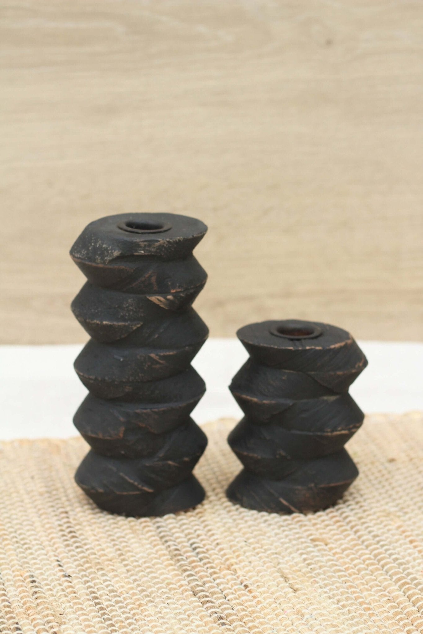 Re - Purposed Wooden Architectural Taper Candle Holders - Set of 2 - Solange & Frances