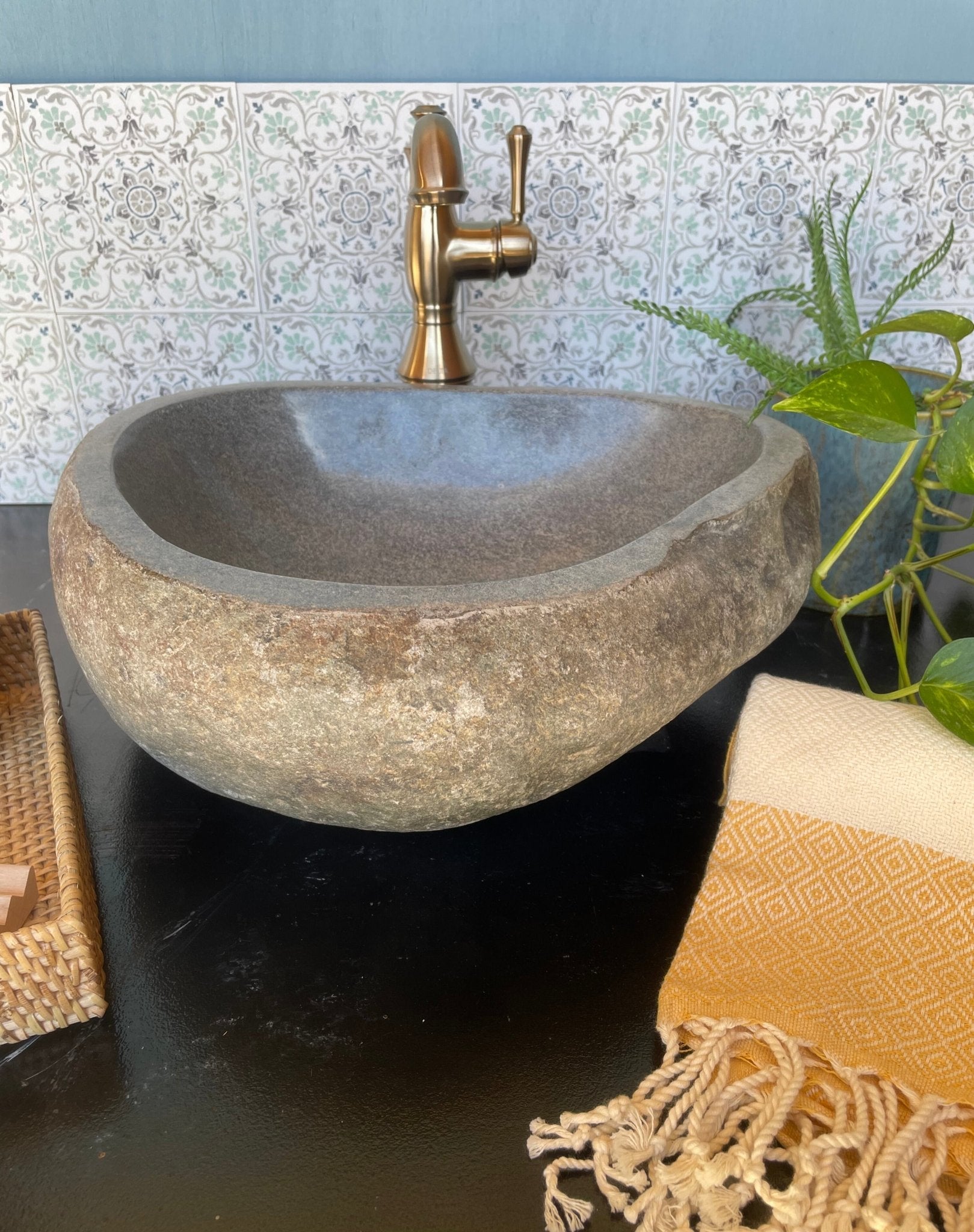 Small River Rock Vessel Sink Twin Matching Set - Solange & Frances