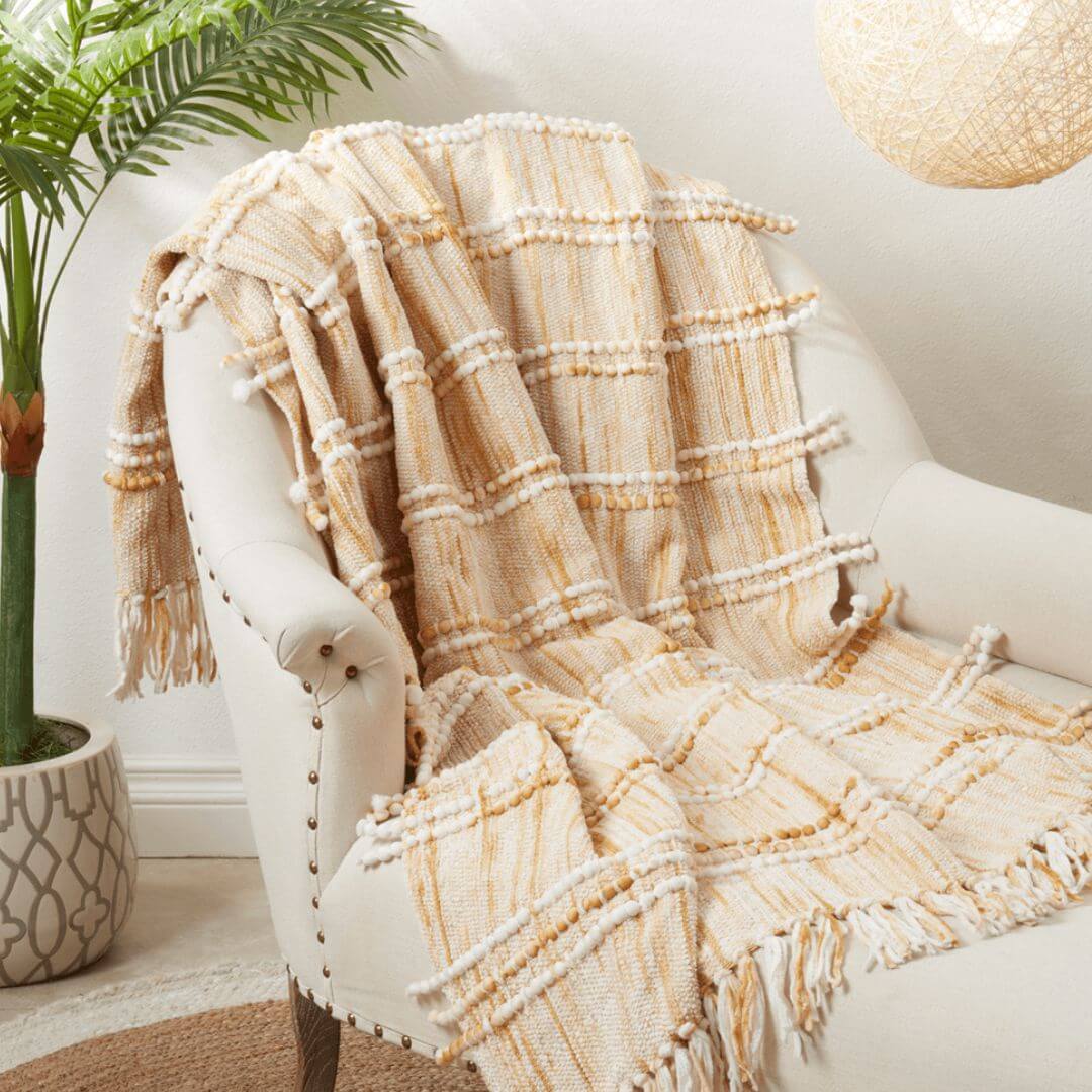 Striped Woven Throw Blanket, Gold - Solange & Frances