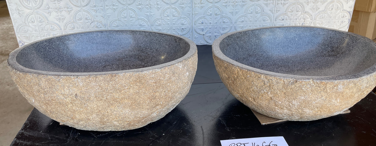 Natural Stone Vessel Sinks, Matched Pair Set, 14 inches