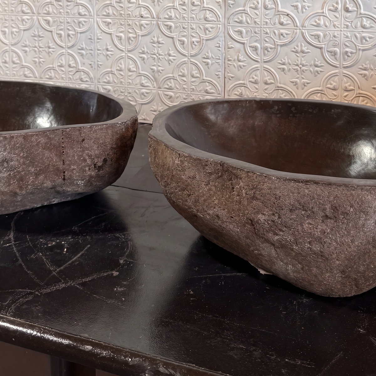 Natural Stone Vessel Sinks, Matched Pair Set, 14 inches