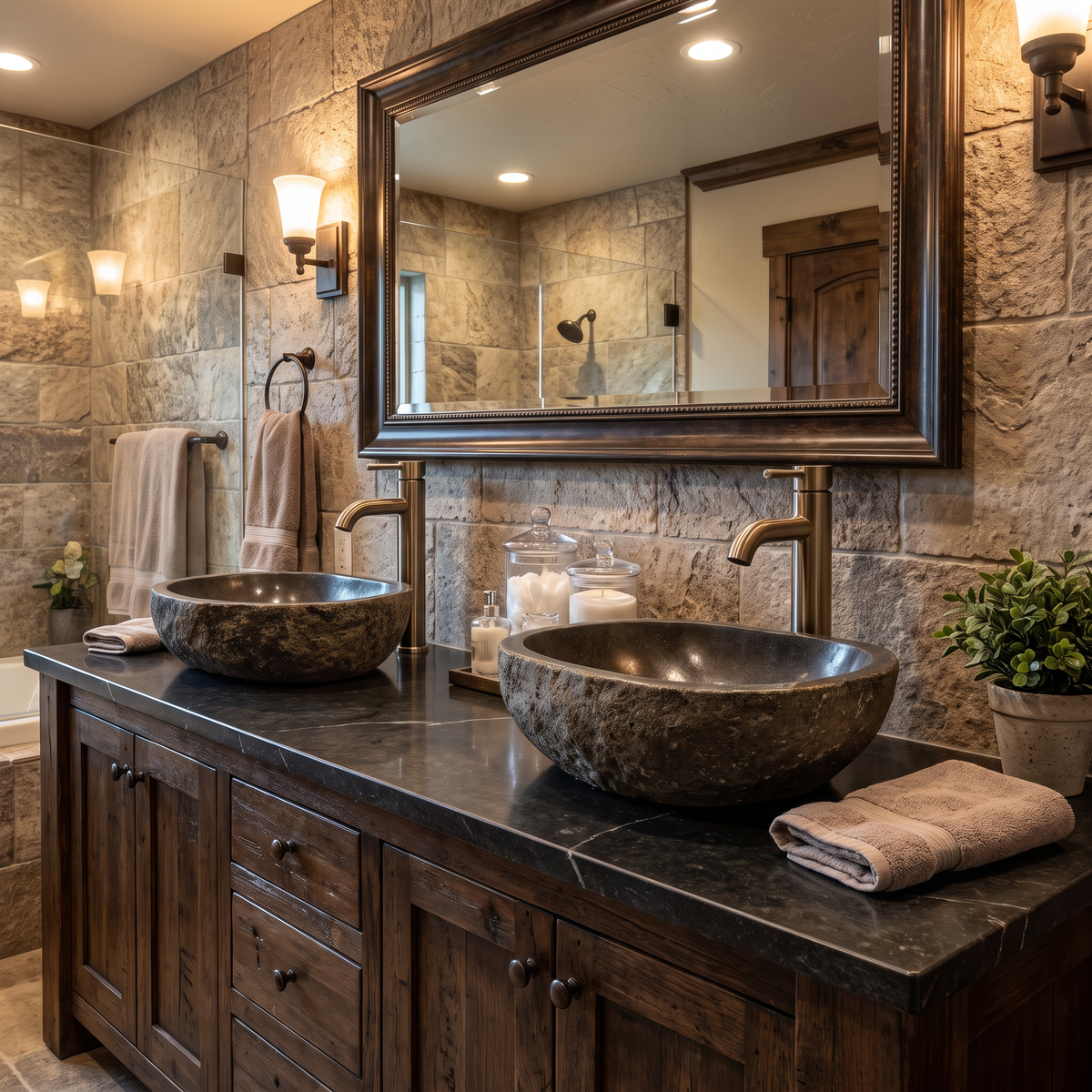 Natural Stone Vessel Sinks, Matched Pair Set, 14 inches