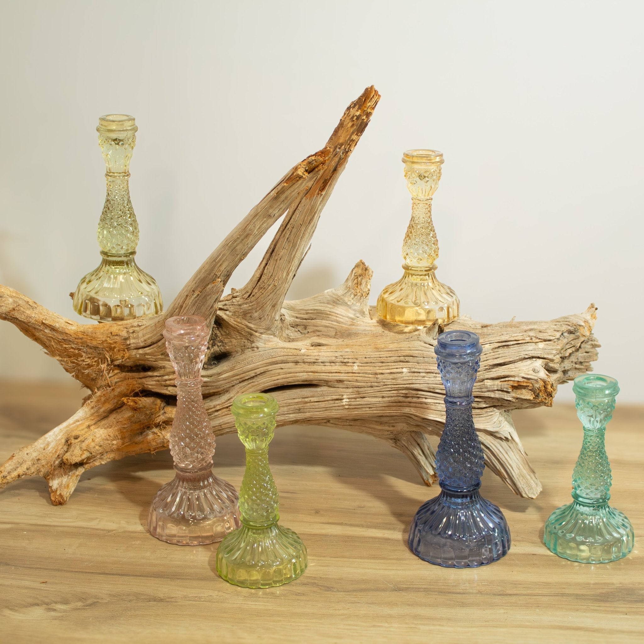 Colored Glass Taper Candle Holders, Set of 6 - Solange & Frances