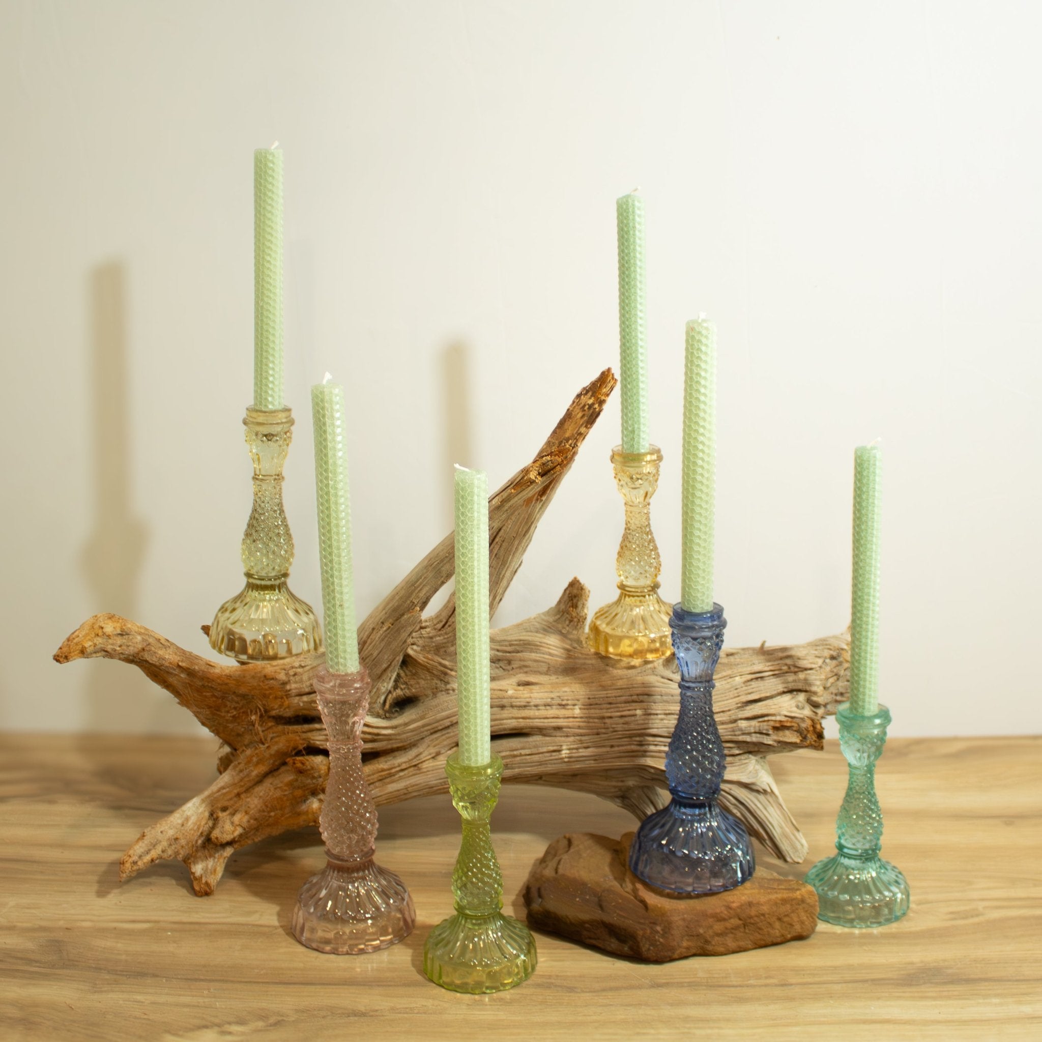 Colored Glass Taper Candle Holders, Set of 6 - Solange & Frances