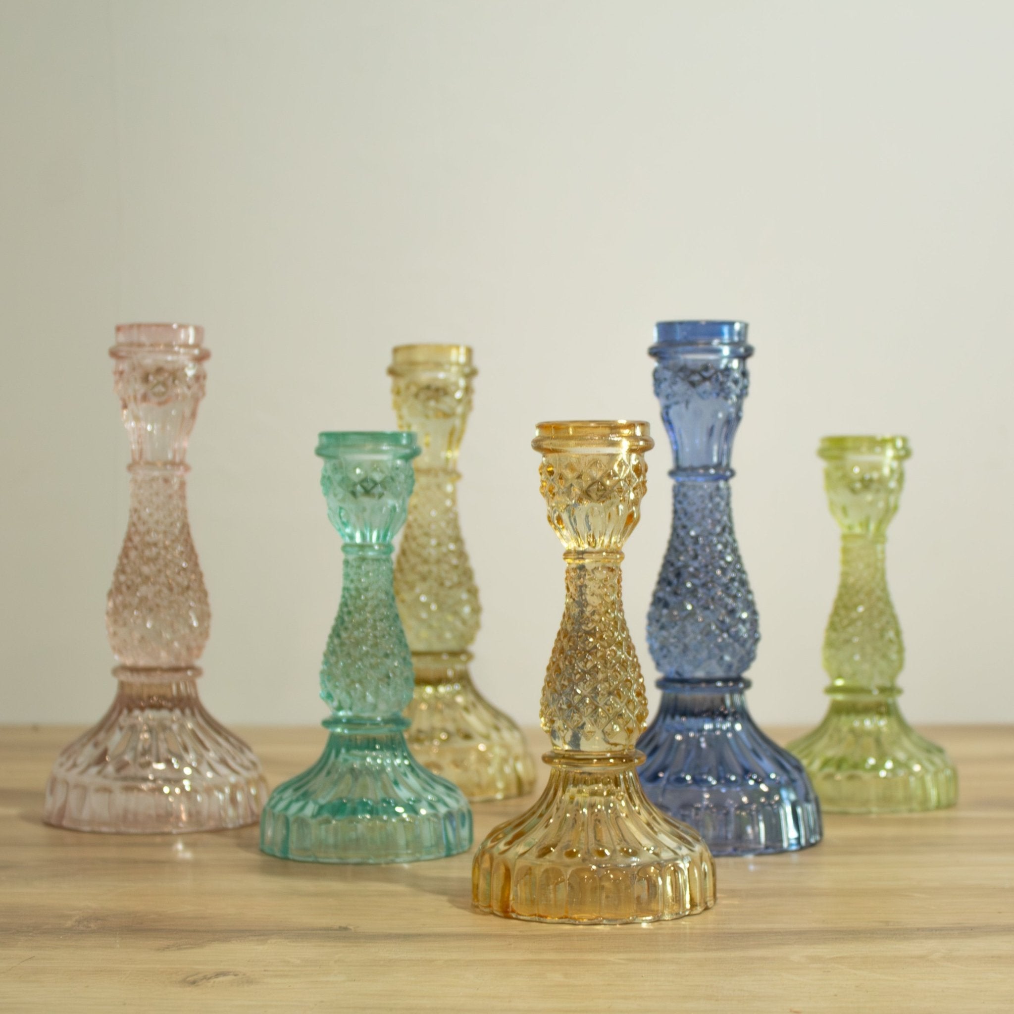 Colored Glass Taper Candle Holders, Set of 6 - Solange & Frances