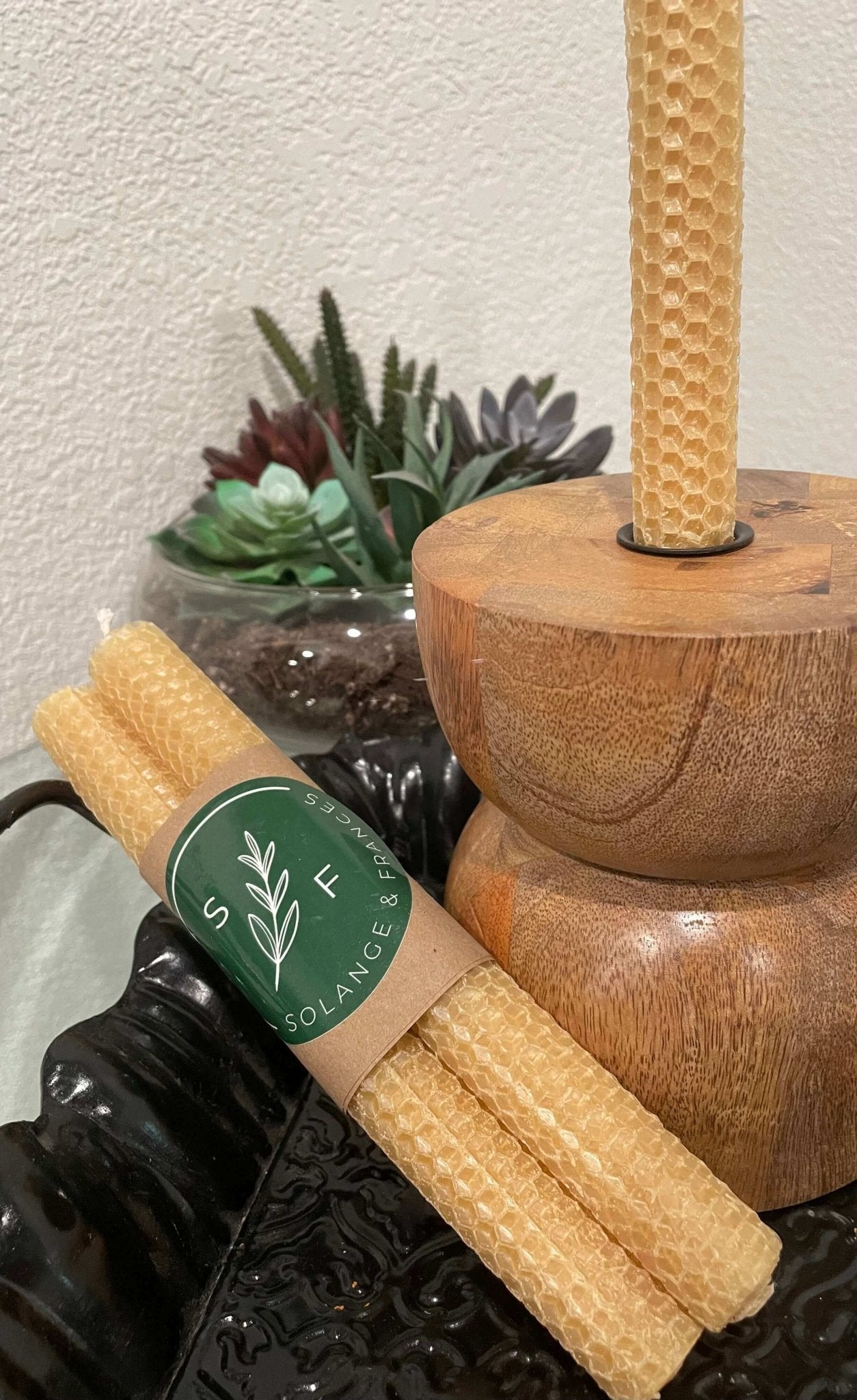 Hand Made HoneyComb Beeswax Taper Candles - Set of 2 - Solange & Frances