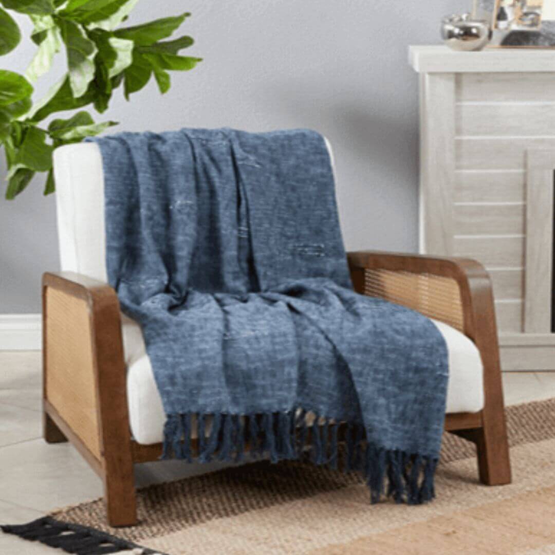 Stitch Line Throw Blanket, Navy Blue - Solange & Frances