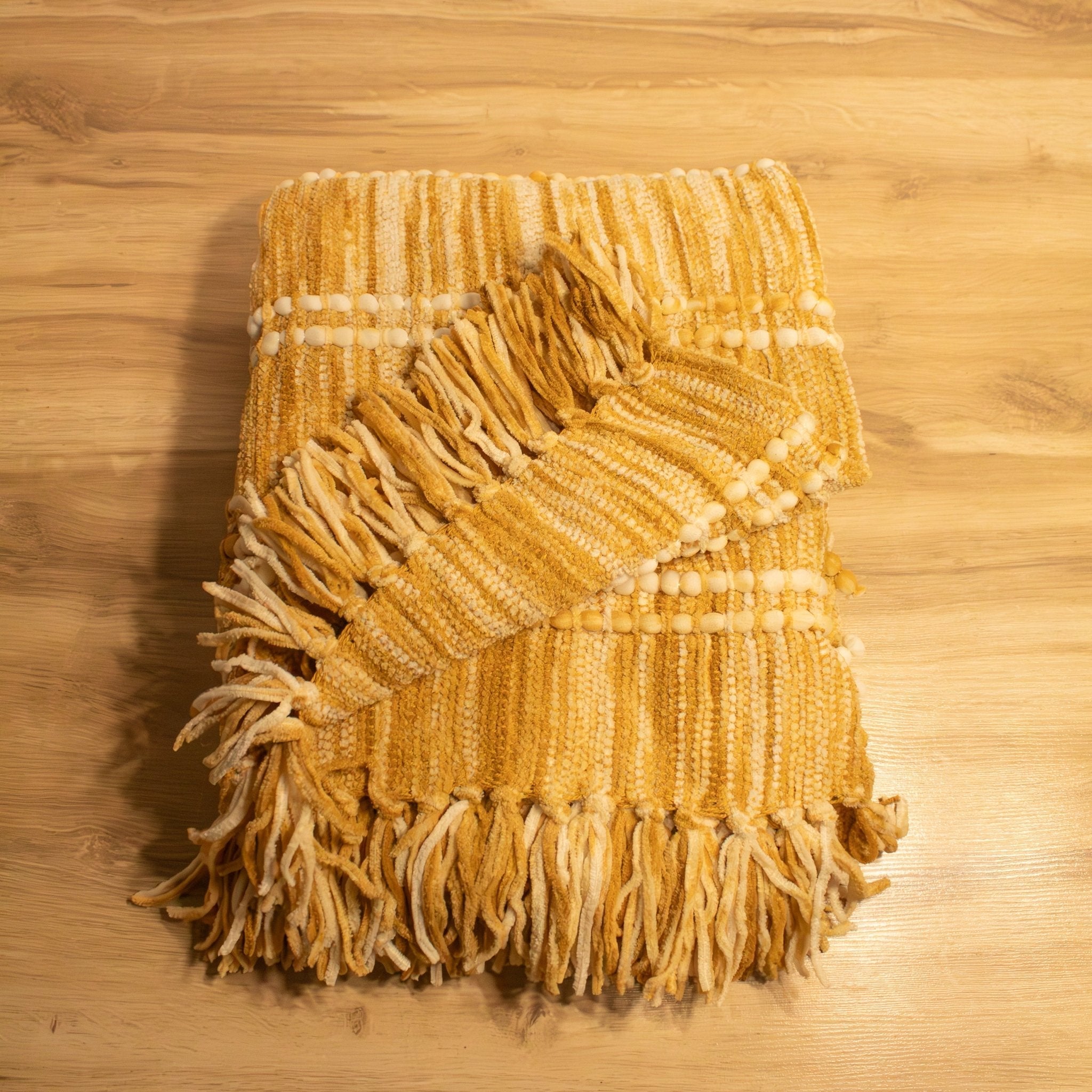 Striped Woven Throw Blanket, Gold - Solange & Frances
