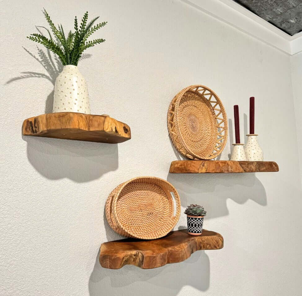 Teak Live Edge Wall Shelf - Floating Shelf for Home Decor - X long - Solange & Frances