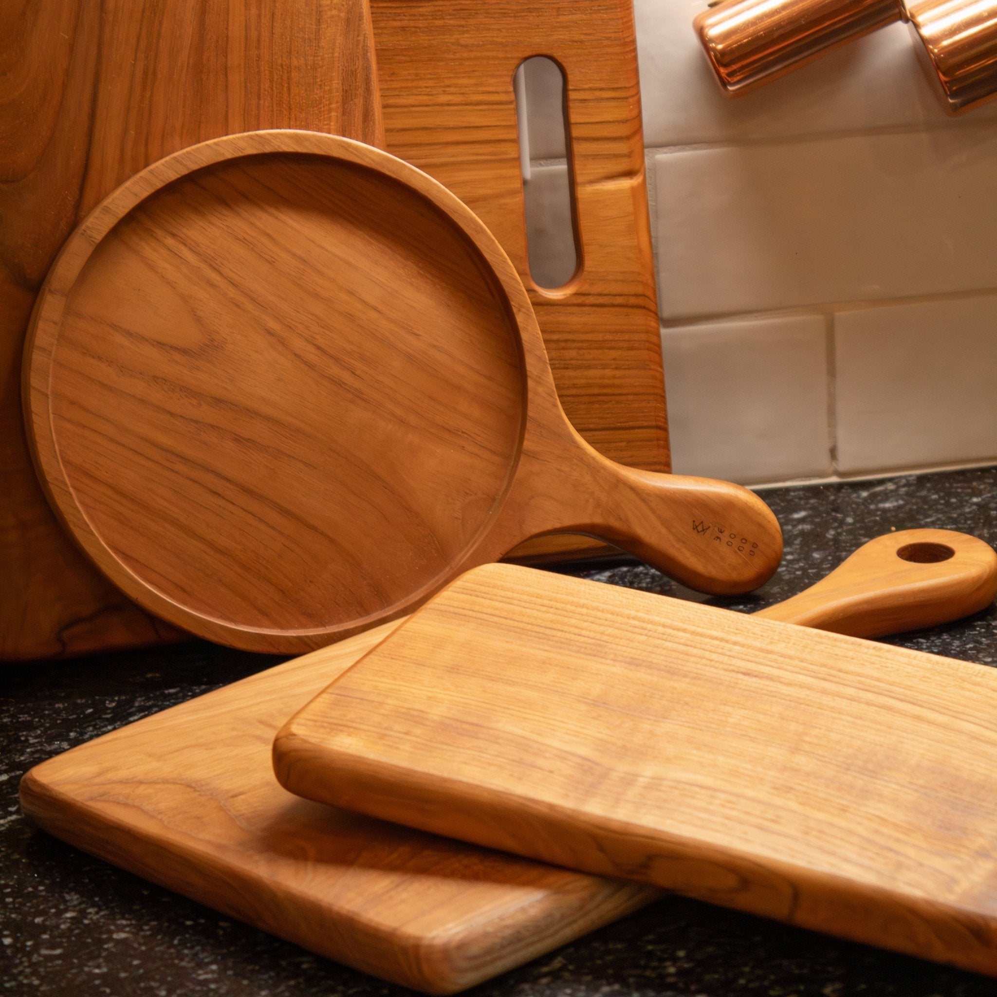 Teak Wood Square Board w/ Handle - Solange & Frances
